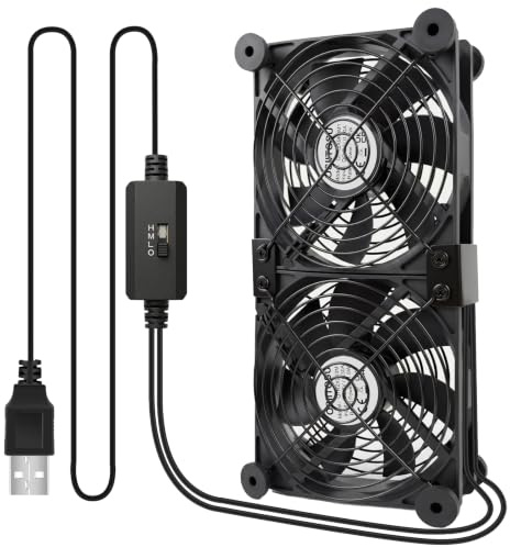 OSIITOSU 2 in 1 Dual USB Lüfter 120mm 5V, Doppelt USB Ventilator | PC Computer Lüfter mit 3 Einstellbare Geschwindigkeiten 12cm mit 8 Stoßdämpfenden Füßen für PS5 PS4/Laptop/TV Box/Router