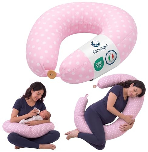 DOLCI SOGNI Cuscino Gravidanza e Allattamento Multiuso | Cuscino Gravidanza per Dormire | 100% Cotone OEKO-TEX Sfoderabile | Regalo Donna Incinta premaman