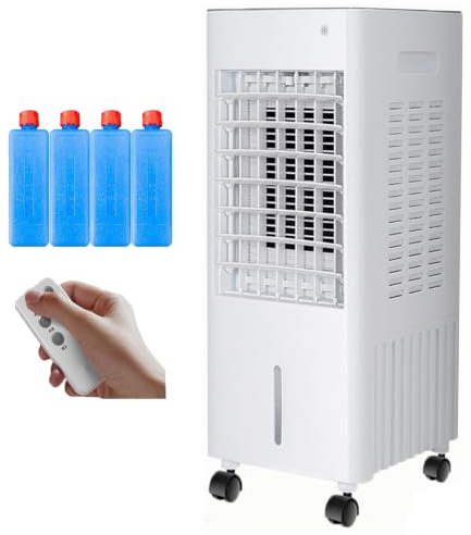4-in-1 Portable Air Cooler, 12L Evaporative Air Conditioner No Hose, with 4 Ice Packs, 3-Speed Fan, Quiet Operation, 7.5H Timer, Humidifier & Air Purifier, Remote Control for Home & Bedroom