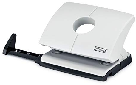 Novus B 216 Bürolocher (mit Anschlagschiene und Formatvorgaben, Metallunterteil und Kunststoffoberteil, für 16 Blatt) grau