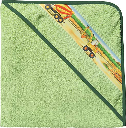 Erwin Müller Kinder-Kapuzenbadetuch, Kapuzenhandtuch Frottier Traktor, Bagger grün Größe 100x100 cm - 100% Baumwolle, mit Webbordüre