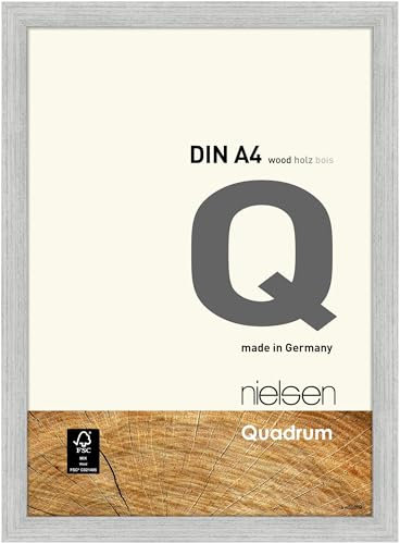 nielsen Bilderrahmen, 21 x 29,7 cm (A4), Holz, Silber, Dokumentenrahmen zum Aufhängen im Hoch- & Querformat, Echtglas, Quadrum