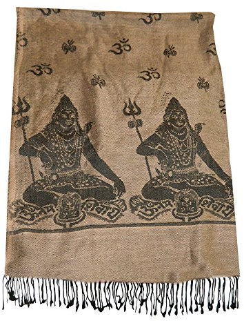 indischerbasar.de Schal Himalaya Shiva Om beige Viskose Tuch Stola Halstuch Accessoire