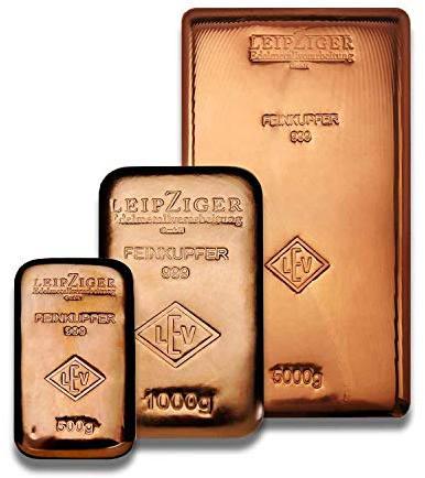 Kupferbarren, Messingbarren, Aluminiumbarren von LEV Leipziger Edelmetallverarbeitung (3er Set Kupferbarren gegossen)