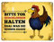 Metallschild mit Hahn Motiv und Spruch: Tor geschlossen halten...