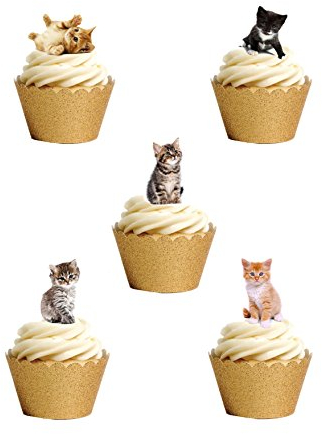 Top That essbare, aufrecht stehende Kuchendekorationen aus Esspapier, 36 Stück, niedliche Kätzchen