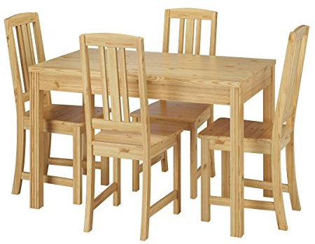 Erst-Holz Stilvolle Essgruppe mit Tisch und 4 Stühle in Kiefer Massivholz Natur 90.70-51 C-Set 22