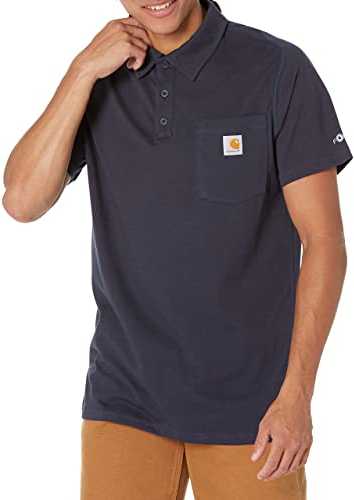 Carhartt Force Cotton Delmont Pocket Polo, Navy, L pour des Hommes