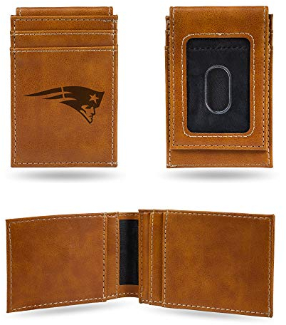 Rico Industries Laser Engraved Front Pocket Wallet, New England Patriots Brown