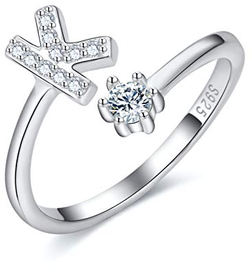 CRYSLOVE Damen Mädchen Buchstabe Ring 925 Sterling Silber Offener Verstellbare Initiale Alphabet A-Z Ringe Schmuck mit Geschenkbox