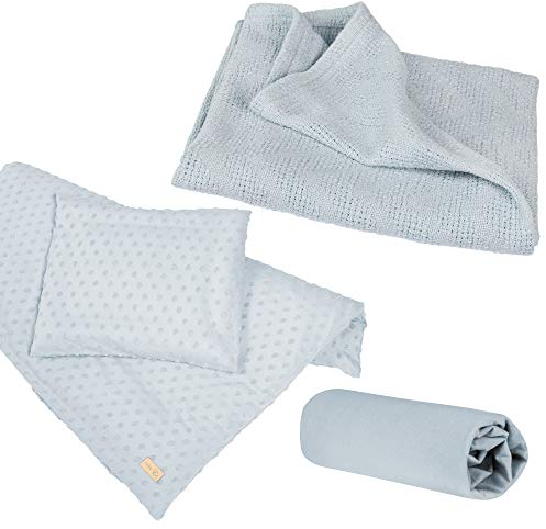 roba Organic Geschenkset Lil Planet - Baby Bettwäsche, Spannbettlaken & Babydecke - Bio Baumwolle - GOTS zertifiziert - Geschenk zur Geburt - Hellblau