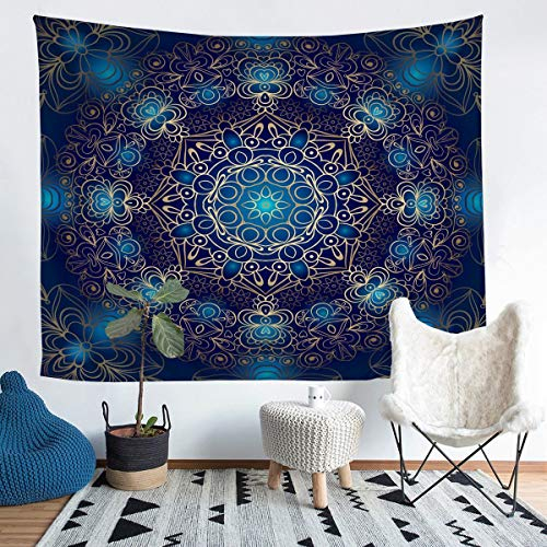Tbrand Boho Mandala Tapisserie Blau Golden Bohemian Stil Wandbehangative Exotisch Blumen Wandteppich 148x200cm Hippie Mandala Drucken Wandtuch