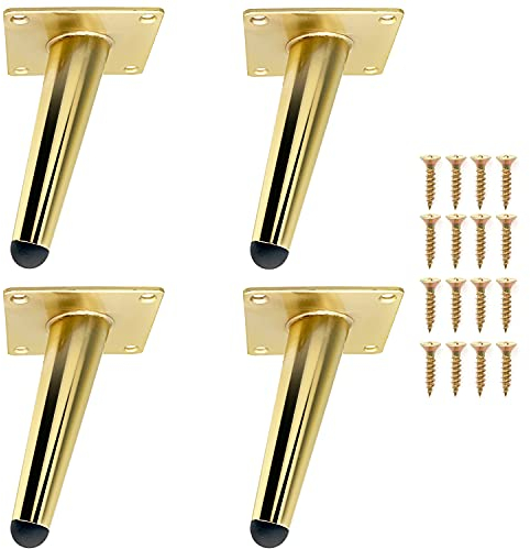 Set mit 4 Möbelfüßen, goldfarben, neigbar, aus robustem Metall, 12 cm, Tischbeine, Sofafüße zum Ersetzen oder Anpassen der Höhe von Nachttischen, Sofas, TV-Möbeln, Sessel etc.