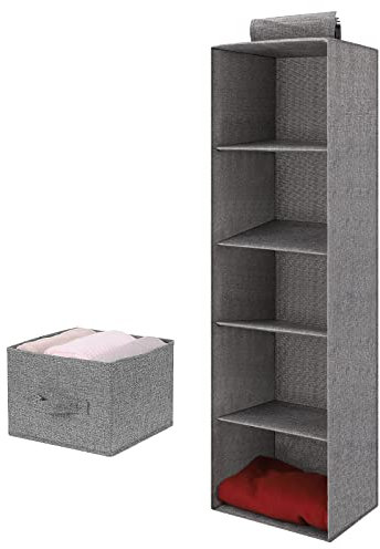 Venga amigos Hängeregal Kleiderschrank Organizer 5 Fächer Stabiler Hängeorganizer mit 1 Schublade Hängeaufbewahrung für Kleidung Kinderzimme Bad Schrank (Grau)