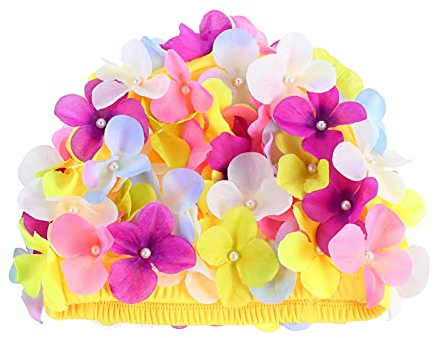 NOLITOY Badekappe Damen mit Blumenmuster aus Nylon Stoff 3D Blütenform Leicht und Auszuziehen als Schwimmzubehör für Sommerurlaub Am Strand