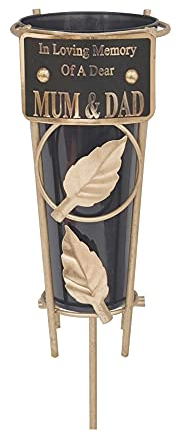 Grave Vases with Spike Grave Ornaments - Memorial Plaques/Black Vases Flower Holders with Personalised Quotes; Metal Spikes Grave Decorations in Loving Memory of your Loved Ones (Mum & Dad)