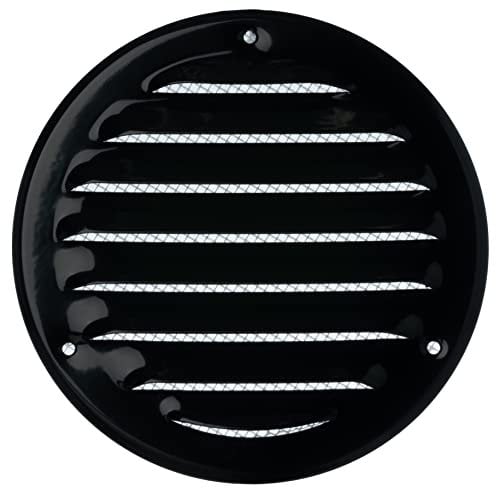Ø 100mm Nera Rotonda Griglia di Ventilazione in Metallo - Griglie D'Aerazione con Rete Anti Insetti