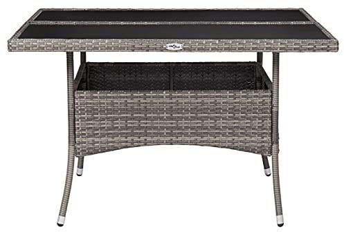 Susany Garten-Esstisch Balkontisch Tisch Mit UV-Witterungsbeständigem,Gartentische Gartenmöbel Beistelltische Glastisch Terrassentisch 120 x 120 x 75 cm,Gehärtetes Glas Tischplatte,Grau