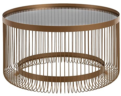 LOLAhome Mesa de Centro con Varillas de Hierro y Cristal en Oro Viejo de Ø 81x45 cm