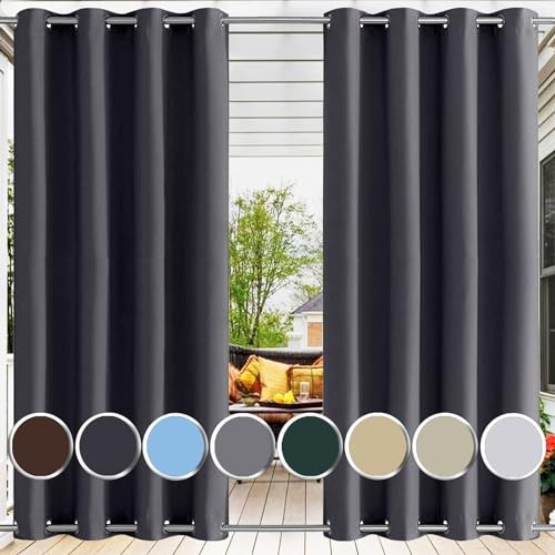 Ufamiluk gardine Outdoor Vorhang Anthrazit wasserdicht wetterfest mit ösen Oben und unten Blickdicht outdoorvorhäng wasserdicht für außen Balkon terrasse Garten Patio 300x220cm (BxH 1 Stück)