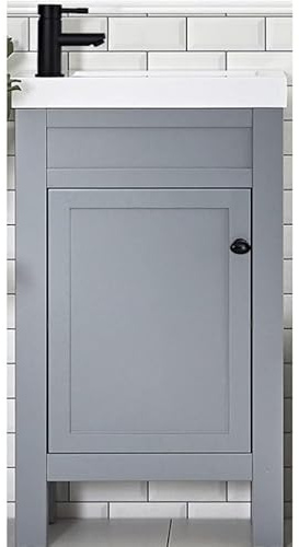 Milano Light Grey 400mm Bathroom Vanity Unit Basin Round Black Handle