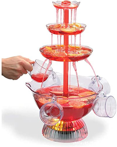 HSRG 3 Layers Party Water Fountains, LED Lighted Wine Fountain, Light-Up Flow Drink Fountain with 1.5 Gallon 5 Reusable Cups, for Wedding Birthday Engagement Christmas Décor