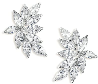 Clearine Zirkonia Ohrstecker für Hochzeit Abschlussball Marquise Ohrringe für Damen Brautjungfer Klar Silber-Ton