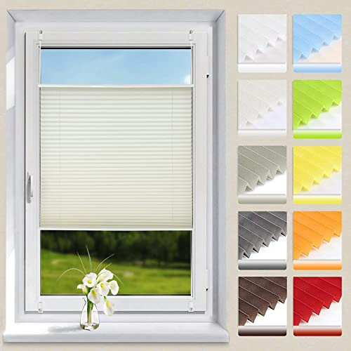OUBO Plissee ohne Bohren Klemmfix Aluminium-Schienen,Beige 80x200cm(BXH), Jalousie Easyfix Faltrollo mit Klemmträger Sonnenschutz und Sichtschutz lichtdurchlässig Rollo für Fenster & Tür