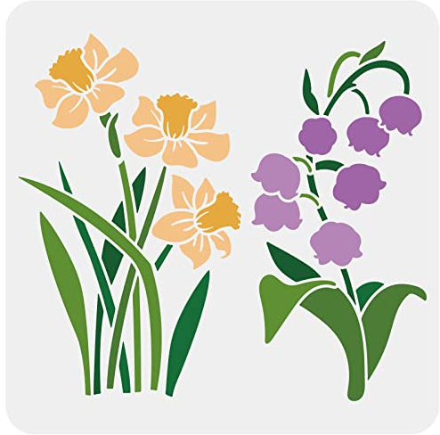 FINGERINSPIRE Blumenstrauß Schablone 30x30cm Narzisse Blume Malschablone Glocke Orchidee Malerei Schablone Kunststoff Frühling Pflanze Blume Blatt Schablone für Malerei auf Holz Leinwand Papier