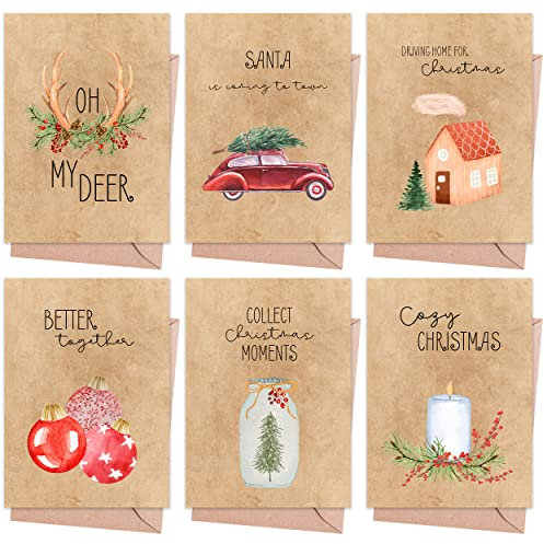Weihnachtskarten mit Umschlag Set (12 Stück) - A6 Klappkarten für Weihnachten - Christmas Postkarte mit Umschlägen für deine Weihnachtsgrüße - Coole Weihnachtspostkarten mit und ohne Sprüche