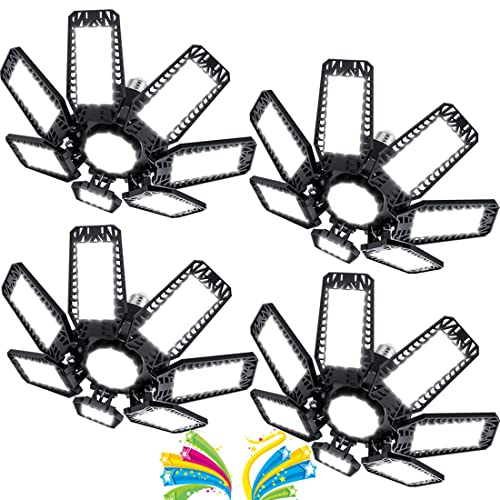YIQIBRO Garagenlampe LED 200W 4 Stück, 20000LM 6500K Verformbare LED Werkstatt Deckenleuchte mit 7+1 Verstellbaren Paneelen, E26/E27 Werkstattlampe Garagenleuchte für Keller Geschäft Werkstatt Lager