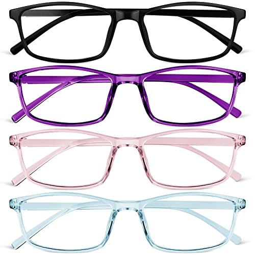 URAQT Blaulichtfilter Brille, Anti Blaulicht PC Gaming Brillen Modebrille, Blue Light Blocking Glasses, Ohne Stärke Blaufilter Brille für Damen und Herren (Rosa+Blau+Tiefpurpur+Schwarz)