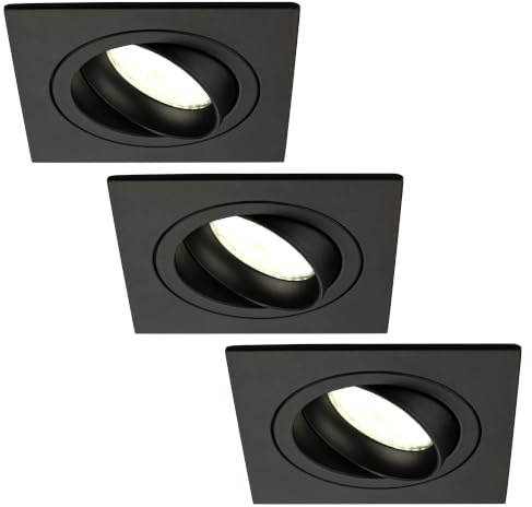 Ledvion lot de 3 spot encastrable LED carre noir 3W blanc neutre | Dimension d encastrement Ø92mm; Pour pieces interieures seches salon cuisine et couloir; Source LED integree incluse