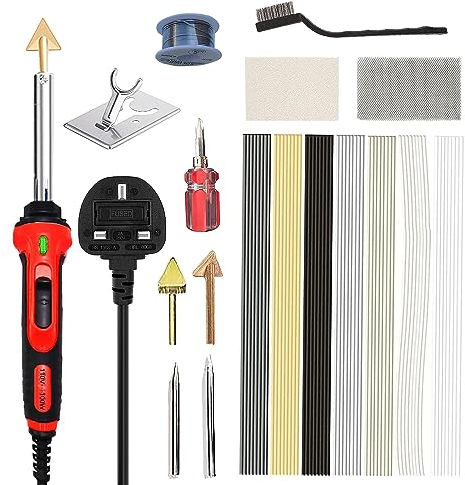 100W Plastic Welding Kit Soldering Iron Kit, 3-Speed Temperature Professional Surface Repair Tool for Car Bumper with 56pcs Rods, with Indicator,4 Soldering Tips, Patch Net, Soldering Iron Stand etc