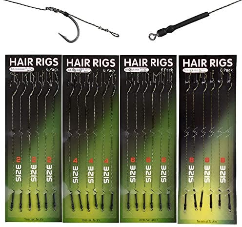 anglerholics 6PCS Carp Fishing Pre Tied Hair Rigs with Barbed Hook in Size 2 4 6 8
