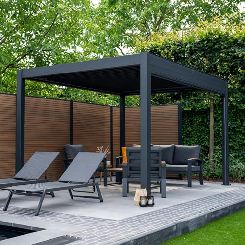 Pratt & Söhne Pavillon de Jardin avec toiture en lamelles électriques 4 x 3 m - Structure Robuste en Aluminium avec éclairage LED - Pergola étanche - Anthracite