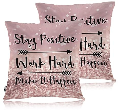 Swono Quote Set mit 2 quadratischen Kissenbezügen, 45,7 x 45,7 cm, weich, Pfeil-Kissenbezüge für Zuhause, Sofa, Couch, Gartenbank, Wohnzimmer, Auto, Glitzer, Rosa