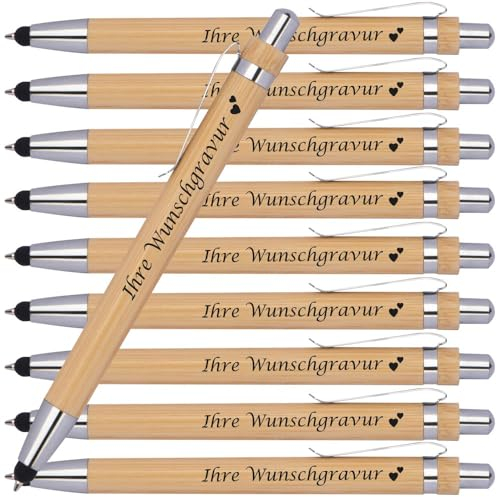 Juwelier Schönschmied Kugelschreiber mit Gravur | Bambus | inkl. Touchfunktion | Personalisiert | Nachhaltiger Werbekugelschreiber mit Wunschgravur | Geschenkidee (20)