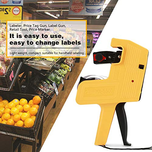 MX-5500 8 Digits Price Labeller,Label Gun Labeler Tag Gun with Labels & Ink Refill Yellow Red Blue Pricing Labeller for Office,Retail Shop,Grocery Store (Yellow)