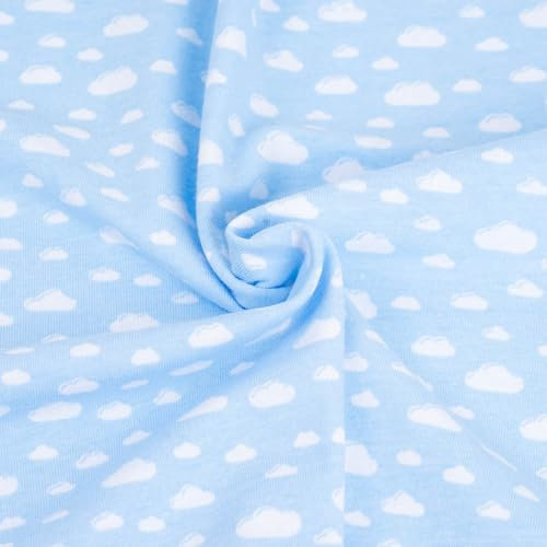 (8,60 /m²) Stoff Jersey Wolken hellblau | Babystoff Baumwolljersey stretch blau | Meterware zum Nähen