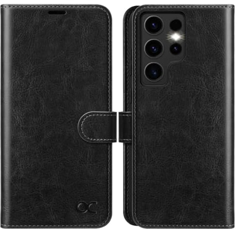 OCASE Handyhülle für Samsung Galaxy S24 Ultra 5G Hülle Premium Leder Flip Klappbare Klapphülle Stoßfeste Magnetische [Standfunktion] [Kartenfächern] Schutzhülle für Samsung S24 Ultra Tasche Schwarz