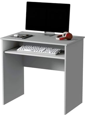 Home Source Compact Computer Office Desk PC Laptop Table, Study Gaming, Oak Effect, 80cm, Engineered Wood, Gray