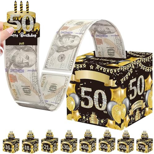 POPOYU Geldgeschenke 50. Geburtstag Überraschungsbox,Geldgeschenk Happy Birthday Geld Rolle Geschenkbox DIY Geschenkverpackung,50. Geburtstag Geld Zeichnen Geschenkbox für Freunde Kinder Erwachsene