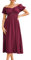 GRACE KARIN Women Summer Beach Dress Wedding Guest Wine Short Sleeve Maxi A-Line Smocked Dresses for Evening Party Dinner L Size 18 Red