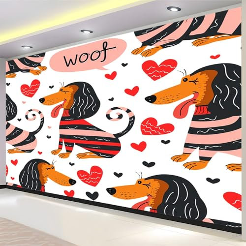 Fototapete Abstrakter Dackel 300 x 210 cm Wandtapete, Vliestapete Fotoposter Wandbild, Moderne Wanddeko, für Schlafzimmer Wohnzimmer Kinderzimmer, Panorama 3D Effekt