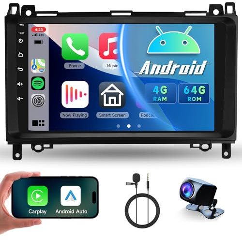 4G+64G Wireless Carplay Android Autoradio für Mercedes Benz A/B Class W169 W245 B200 W639 Vito Viano W906 Sprinter 9 Zoll Autoradio mit Android Auto Navi GPS WiFi Bluetooth FM/RDS/32EQ Rückfahrkamera