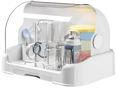 Baby Bottle Drying Rack with Lid, Dustproof Baby Bottle Storage Box with Removable Drain Tray, Bottle Dryer Rack - Reusable Baby Bottle Drying Racks Holder