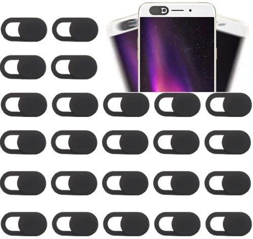 Fc'Noqgn 24pcs Webcam Cover, Camera Cover Foil Ultra Thin Cover Camera Laptop Webcam Slide Cover Webcam Protection,Webcam Cover for Computer,Mobile Phone,Tablet,Laptops,Protect Your Privacy(Black)