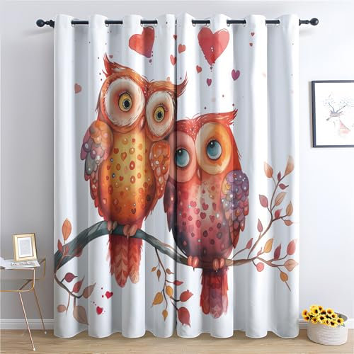 Eule Vorhang, Tier Eulen Gardinen mit Ösen 2er Set Verdunkelungsvorhang, Niedliche Eule Vorhänge, Wohnzimmer Schlafzimmer Kinderzimmer Blickdichte vorhänge, 137x117 cm oi2&-83