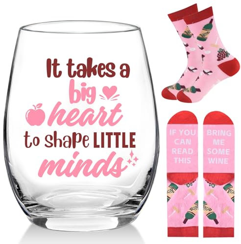 Mason Life Bicchiere da vino regalo per donne, tazza per insegnante, con scritta It Takes A Big Heart to Help Shape Little Minds, bicchiere da vino regalo per insegnanti, ringraziamento, assistente